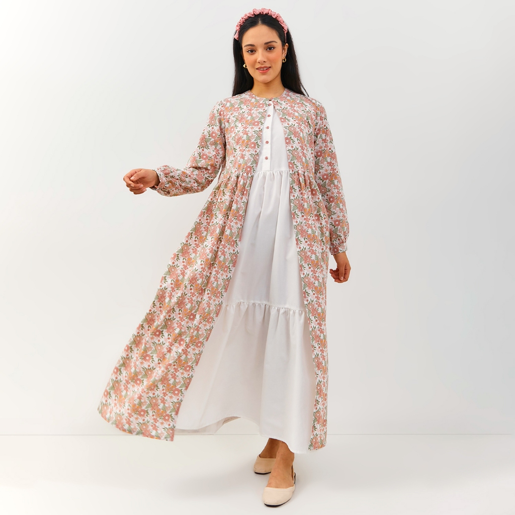 GRAPHIS One Set Flower Outer Maxi Dress / Dress maxi floral lebaran wanita 2024 kekinian terbaru jum