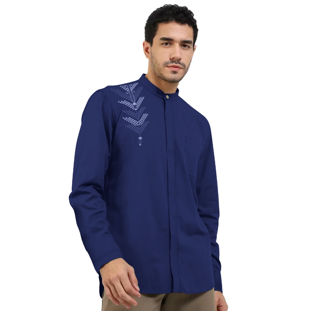 Al Jabari - Baju Koko Pria Dewasa Lengan Panjang Lengan Pendek / Baju Muslim Pria Bordir Motif Simple Bahan Katun Mikro Premium-6