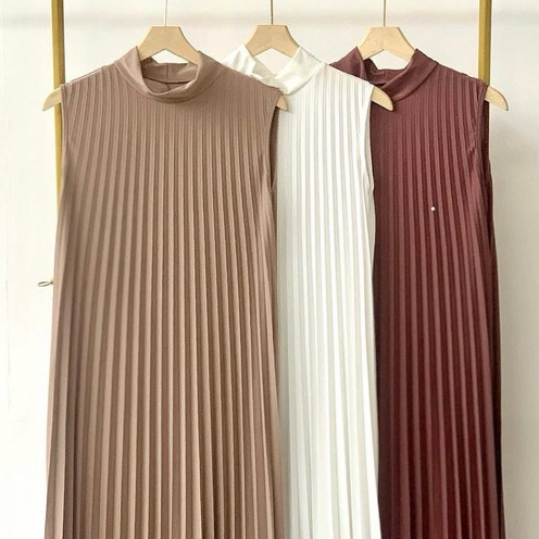 [ Premium ] Inner Dress Plisket Hyget Tebal Anti Nerawang - Pleated Dress Jumbo - Inner Gamis Polos