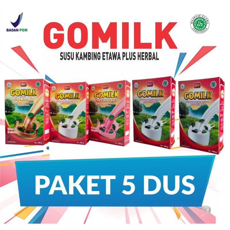 

[PAKET 5 BOX] SUSU GOMILK 200 GRAM Susu Kambing Etawa Bubuk Gomilk Susu Kambing Gomilk Plus Herbal 200gr