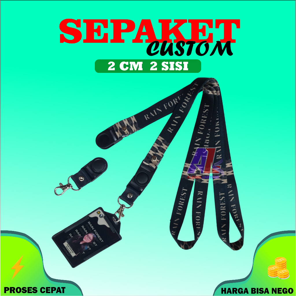 

CETAK SEPAKET LANYARD 2CM 2SISI/SEPAKET GANTUNGAN NAMETAG/LANYARD IDCARD/CUSTOM LANYARD IDCARD
