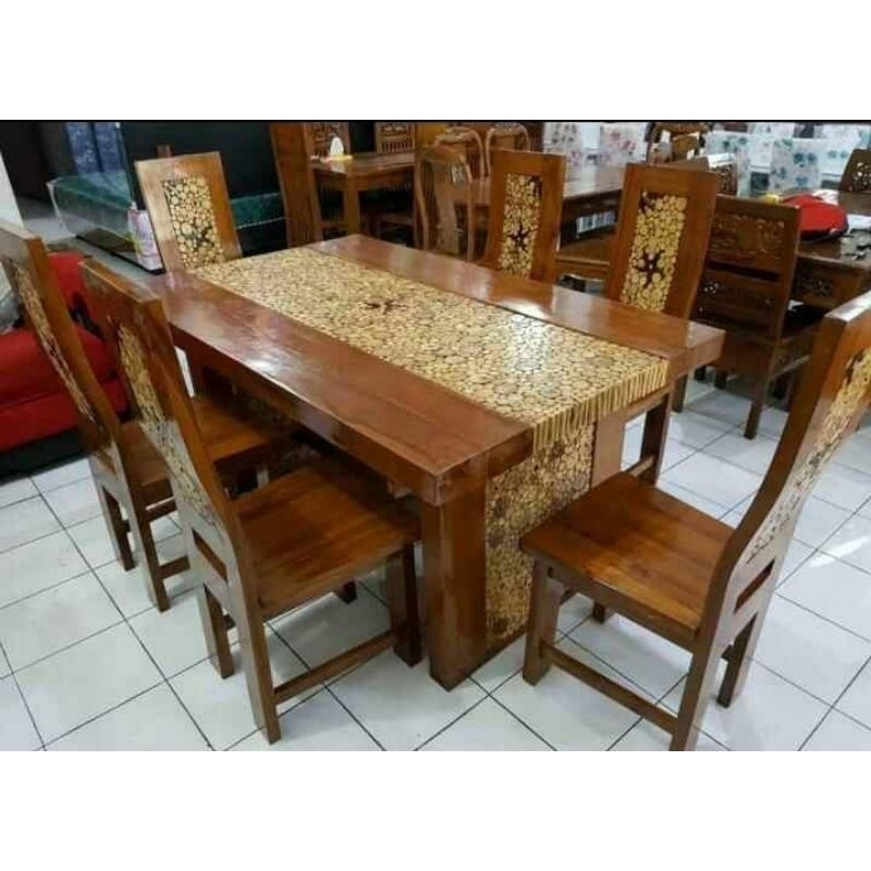 meja makan koin kayu jati