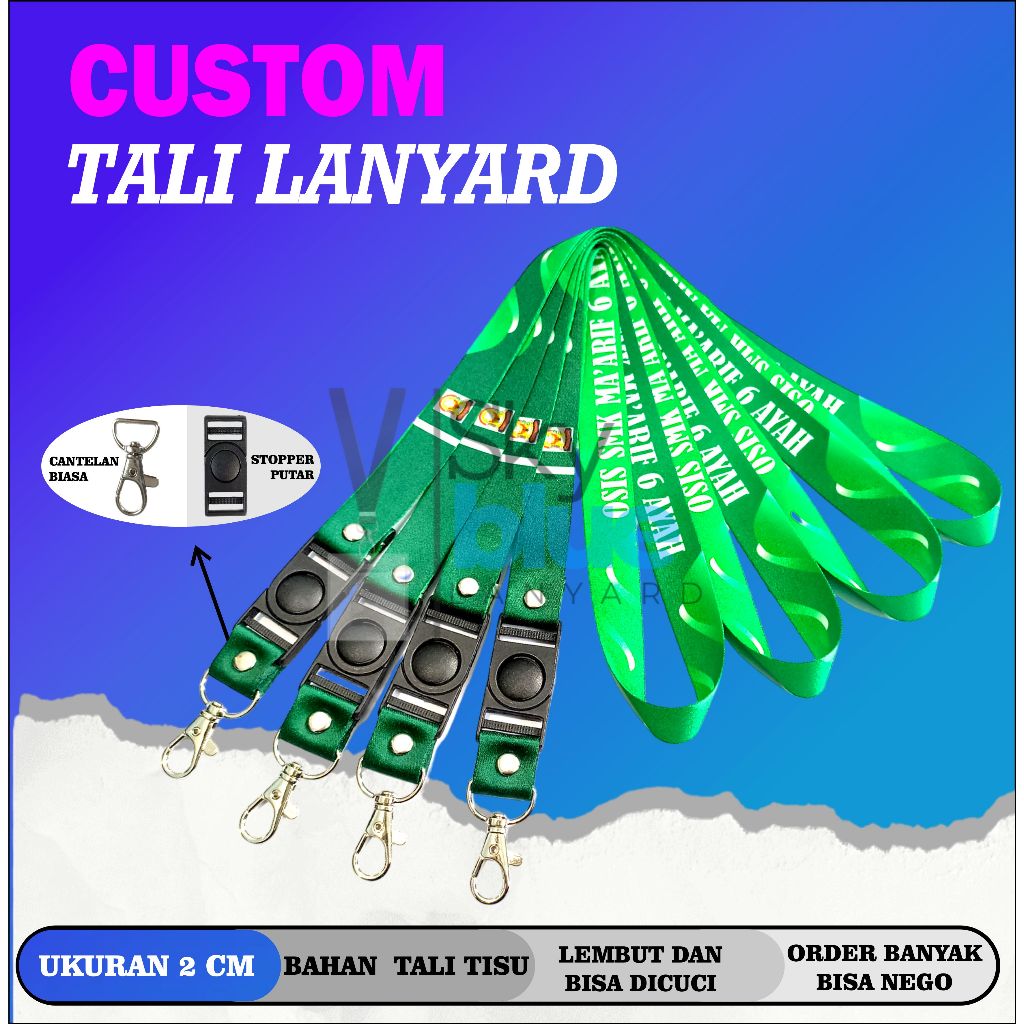 

CETAK LANYARD CUSTOM BAHAN TALI TISU 2 CM 2 SISI/PRINTING SUBLIM