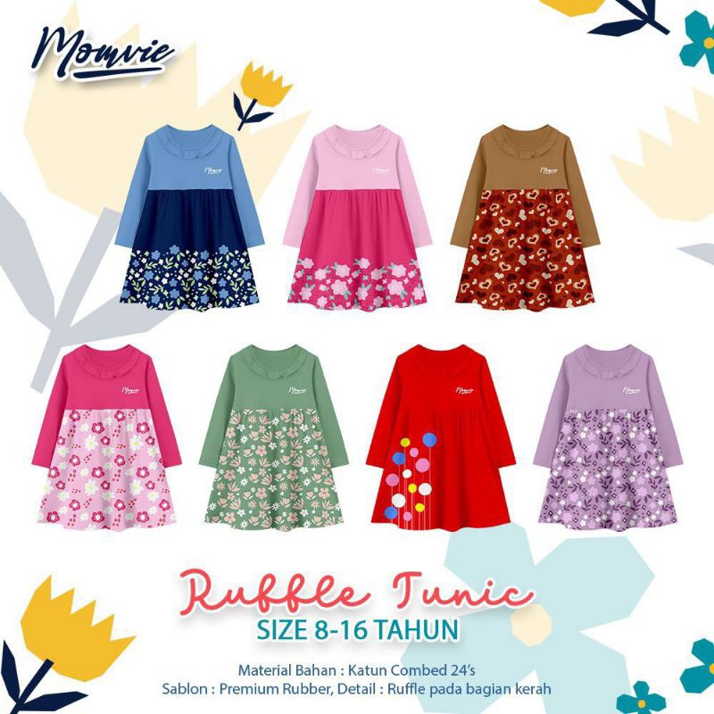 Ruffle Tunik Momvie / Tunik Anak Tanggung / Tunik Anak Perempuan / Kaos Panajng Anak Perempuan
