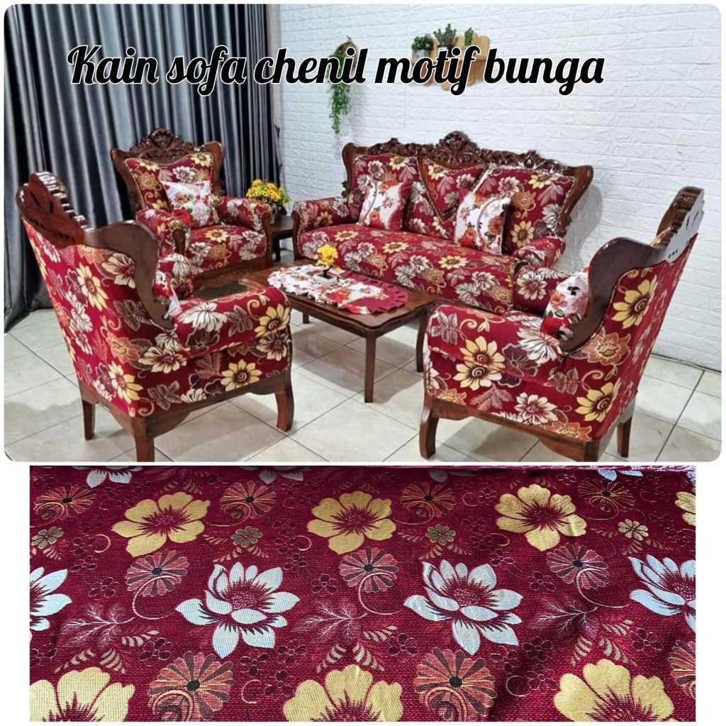 Kain Sofa Minimalis Motif Bunga // Kain Chenil Motif Meteran // Bahan Kursi Sofa