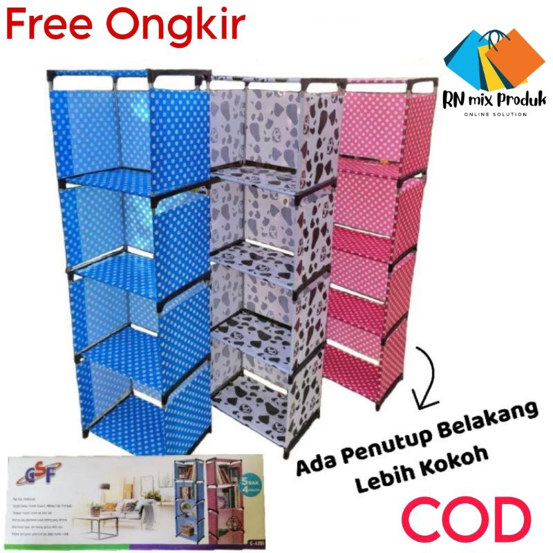 Rak Buku 5 Susun 4Layer  Portable Multifungsi Pakai Penutup/ Rak Serbaguna 5 Susun/ Rak Portable