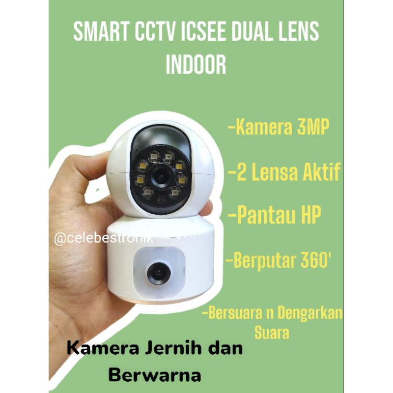Smart CCTV Dua Lensa 3MP ICSEE Pantau Jarak Jauh di HP Bersuara dan Berputar