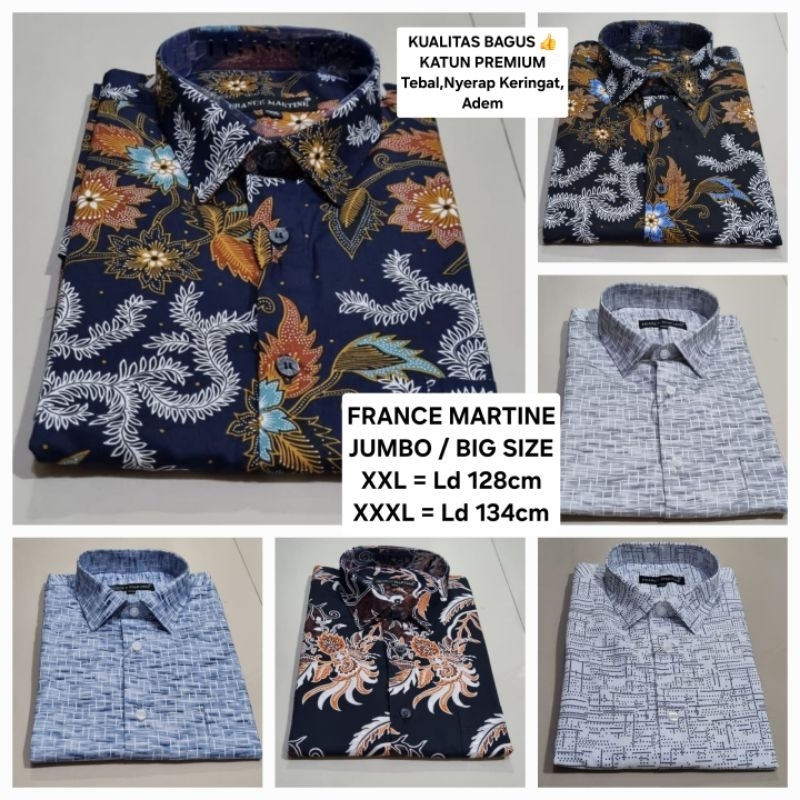 FRANCE MARTINE - Hem Jumbo FM Big Size XXL XXXL, Kemeja Batik Jumbo 2XL 3XL Katun