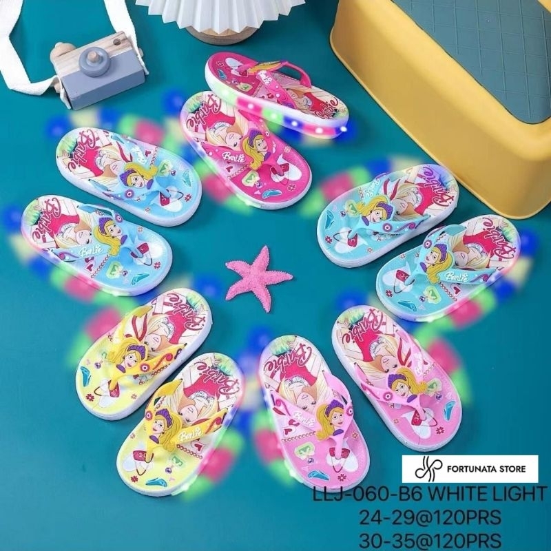 Sandal anak lampu LED perempuan sandal jepit anak terbaru import led karakter barbie