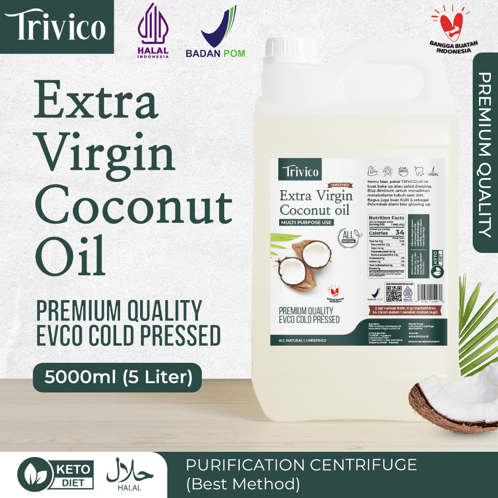

TRIVICO | VCO | EXTRA VIRGIN COCONUT OIL | MINYAK KELAPA | MINYAK KELAPA UKURAN 5 LITER | MINYAK KELAPA MURNI 5000 ML | MINYAK VCO ORIGINAL ASLI MURNI ORGANIK 5000 ML / 5 L