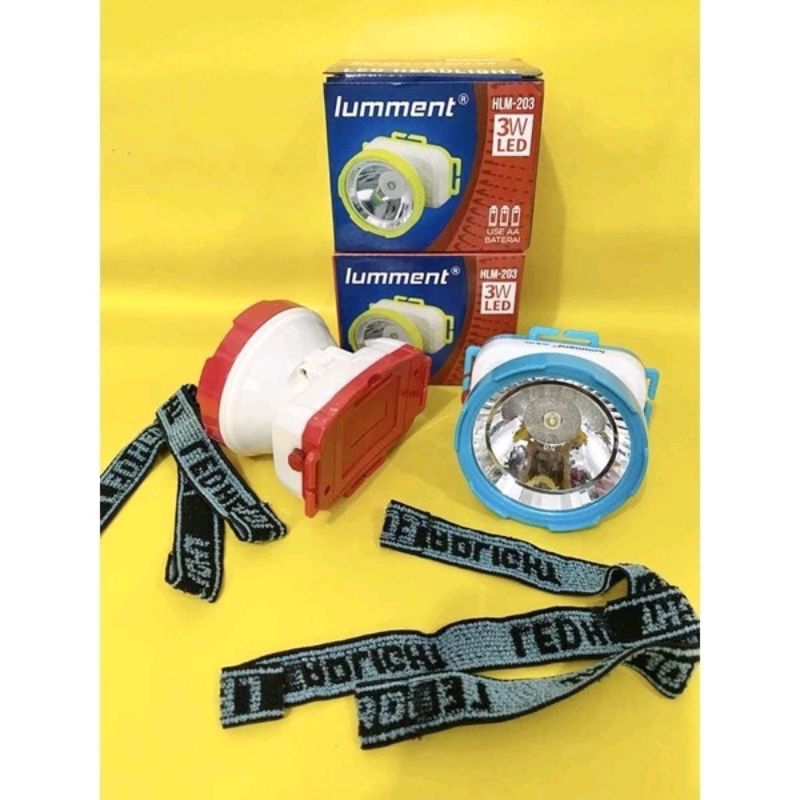 Senter Kepala Lumment HLM203 3W LED Super Terang Baterai AAA / senter pancing ikan / senter serbagun