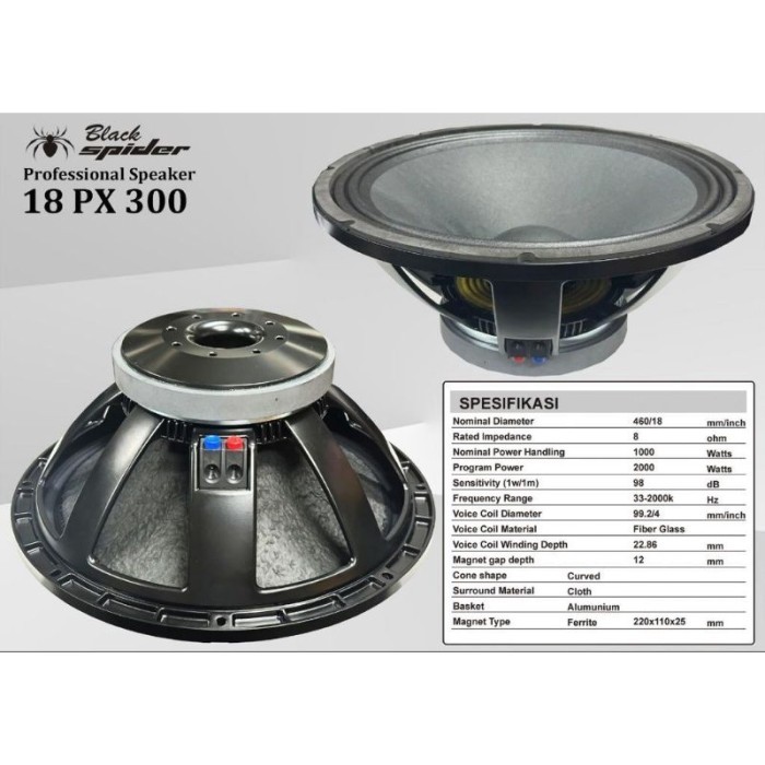 Speaker Komponen 18 Inch Blackspider 18PX300 voice coil 4 inch 2000 Watt