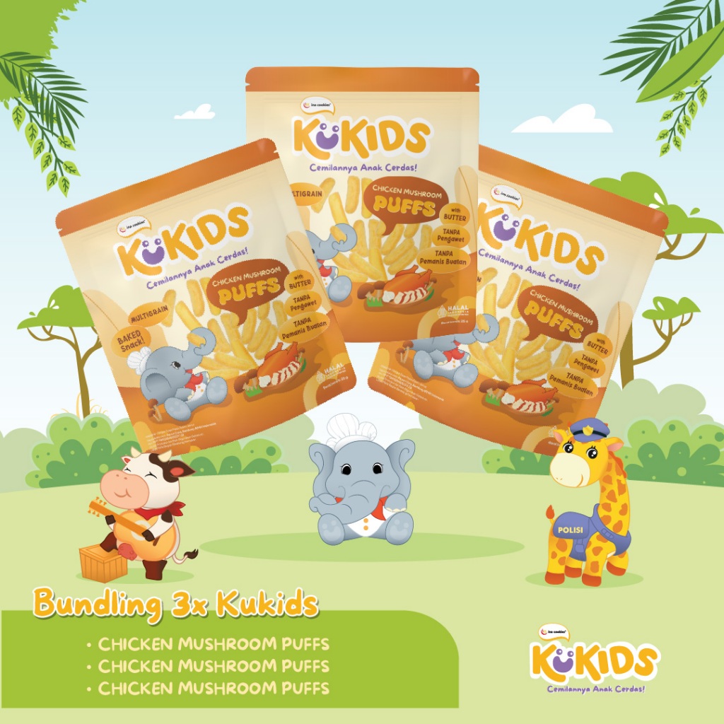

Bundling Kukids 3 Pouch Chicken Mushroom Puffs Cemilan Anak by Ina Cookies