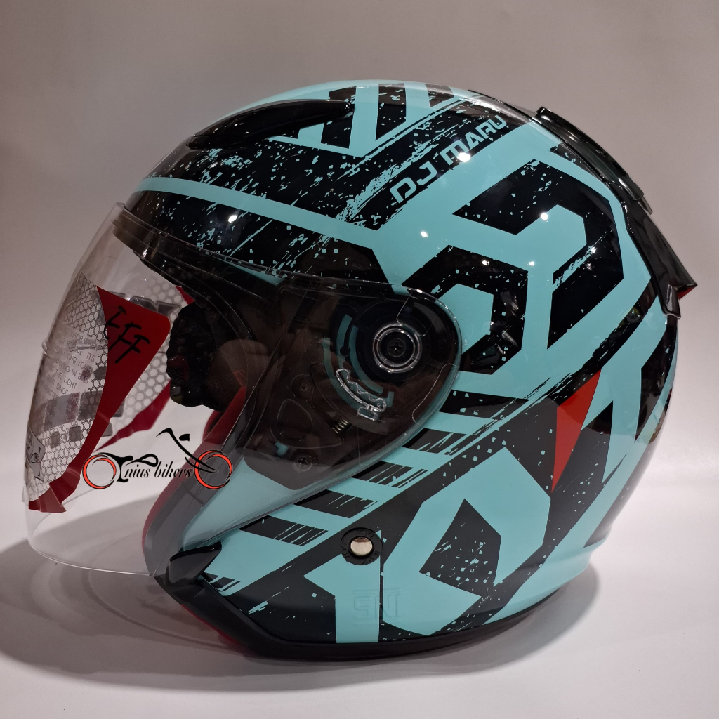 Helm Kyt Dj Maru Corak 16 Aqua Blue/Black - HELM HALF FACE DJ MARU MOTIF
