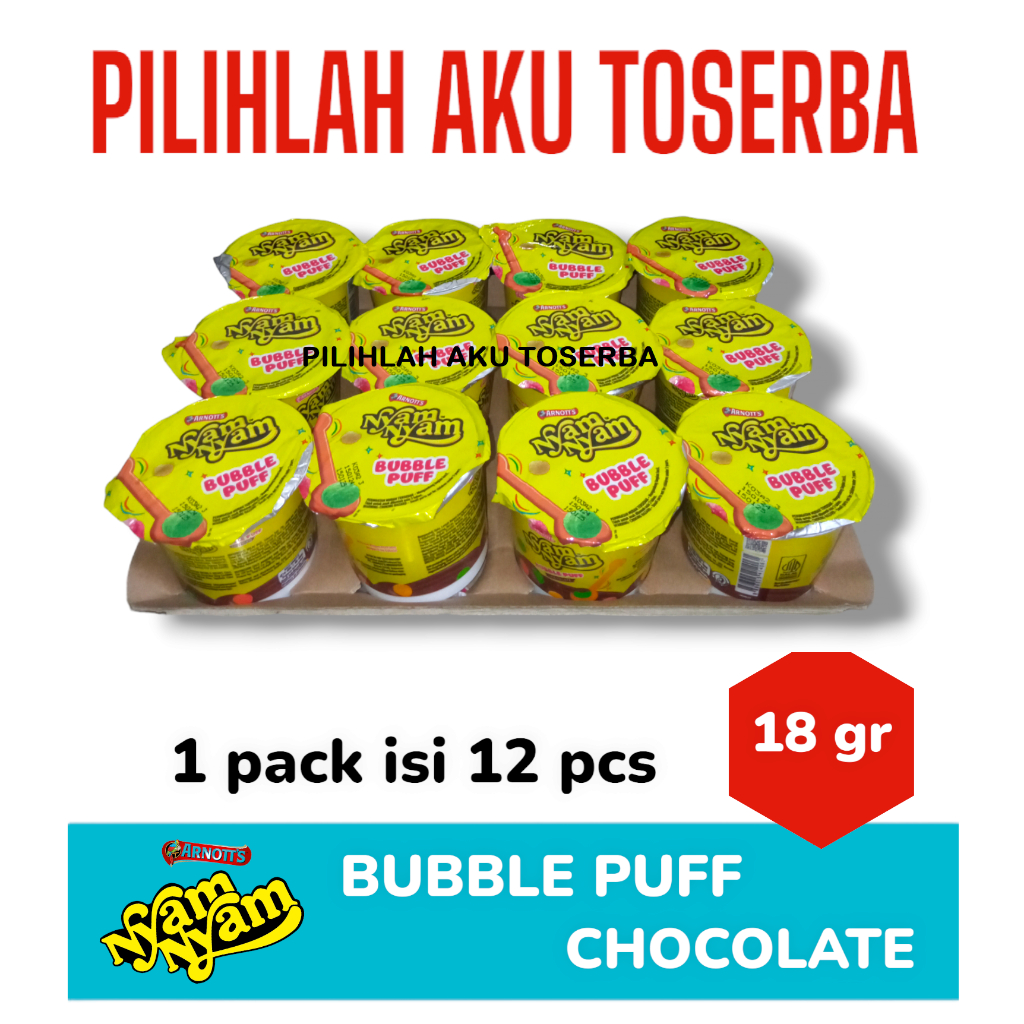 

Arnott's Nyam Nyam Bubble Puff CHOCOLATE 18 gram - ( HARGA 12 PCS )