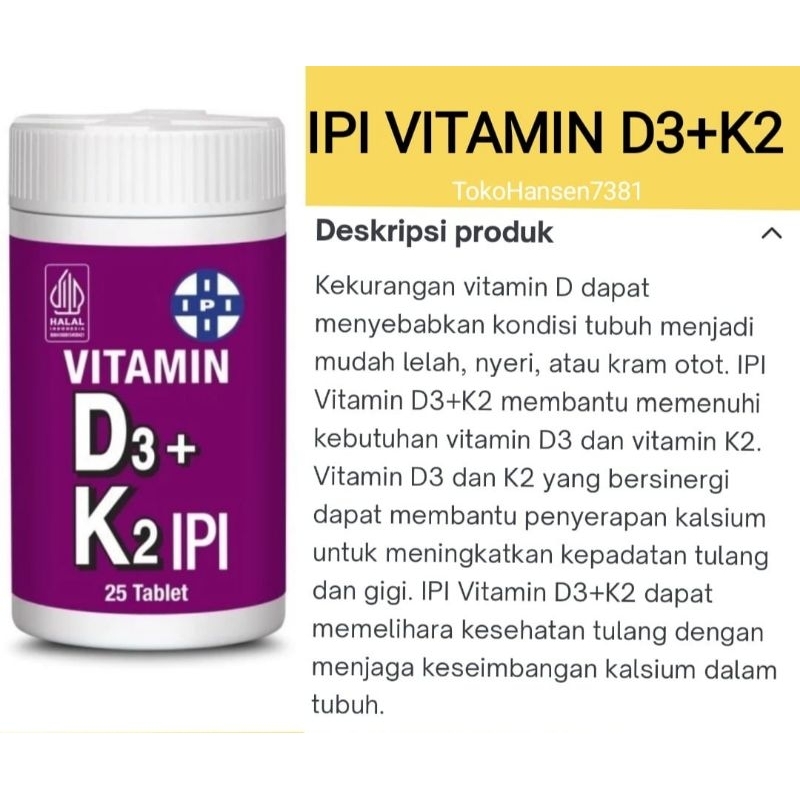 Vitamin D3 K2(as MK7) IPI isi 25 Kesehatan Saraf dan Tulang
