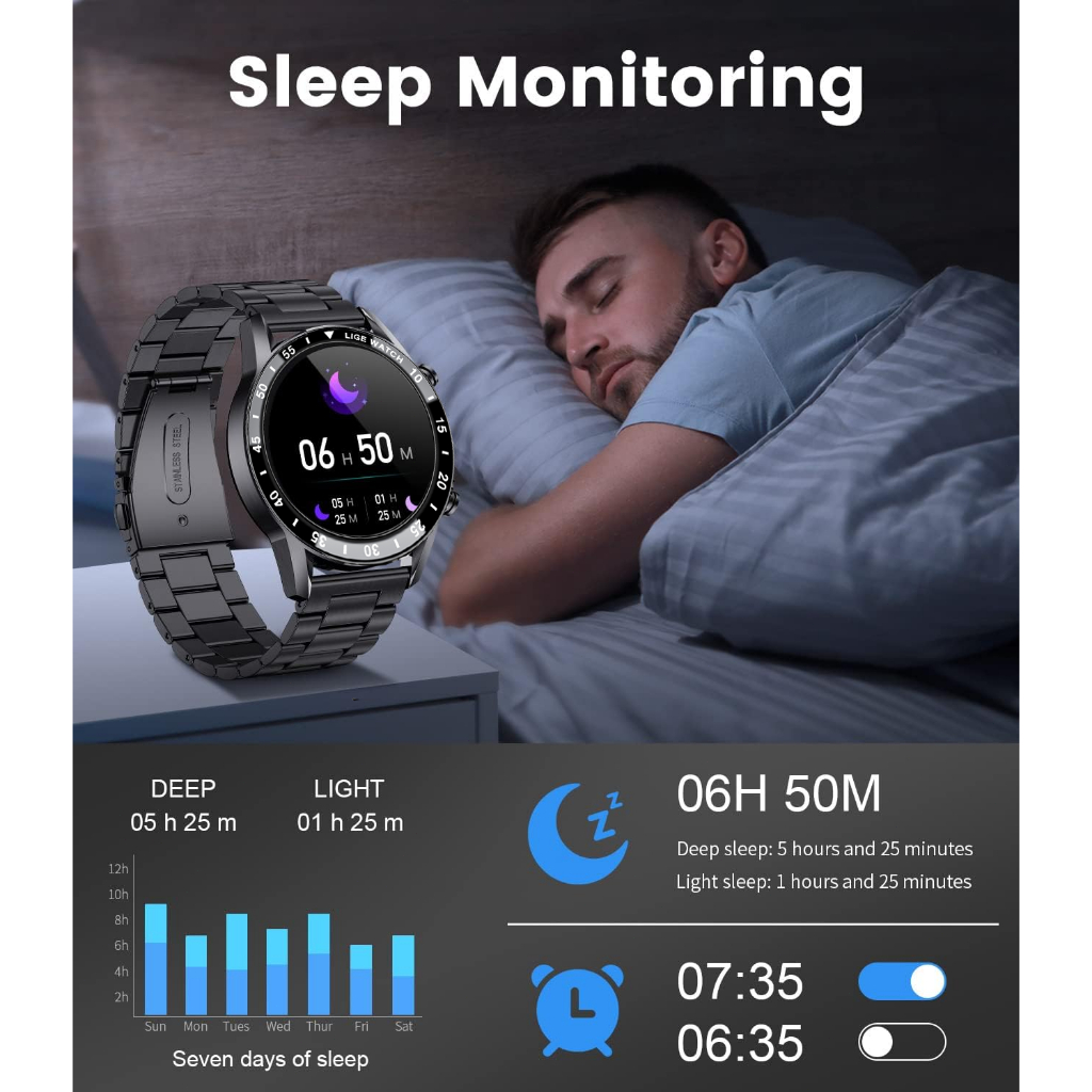 GARANSI LIGE Jam Tangan Pintar Asli Bluetooth Tahan Air Layar Sentuh Penuh Jam Tangan Pintar Pria