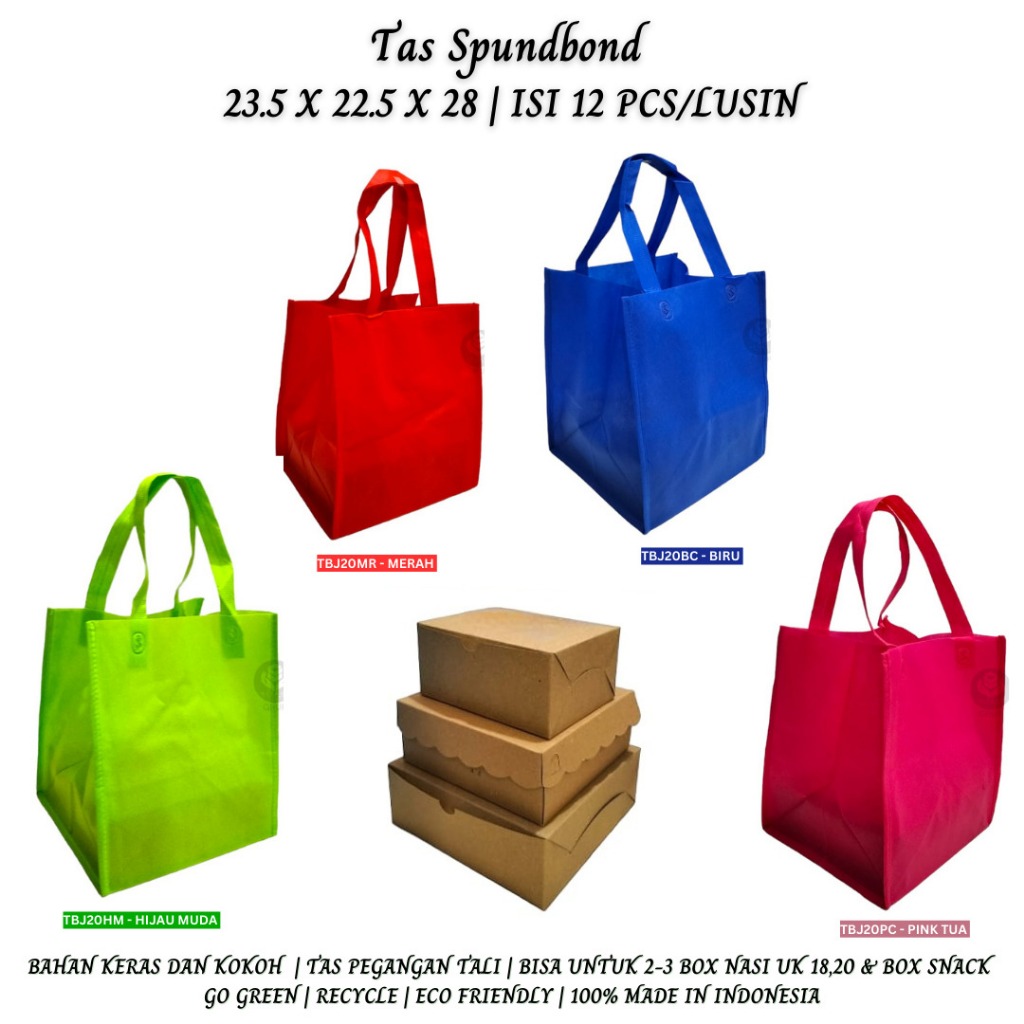 

Tas Spunbond Tas Kain Goodie Bag 23.5x22.5x28 (TBJ20-Isi 12 Pcs)