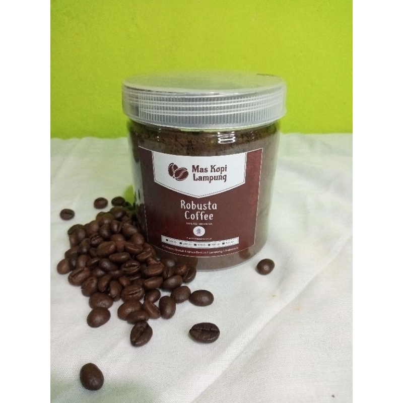 

Kopi Bubuk Robusta | Mas Kopi Lampung Kemasan Toples 200 gram