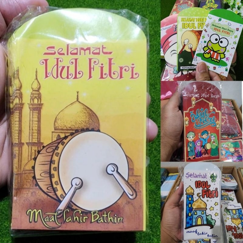 

1pack Amplop Uang Lebaran Isi 100 lembar Angpau Idul fitri Ampau Anak Karakter HariRaya Ukuran Sedang M