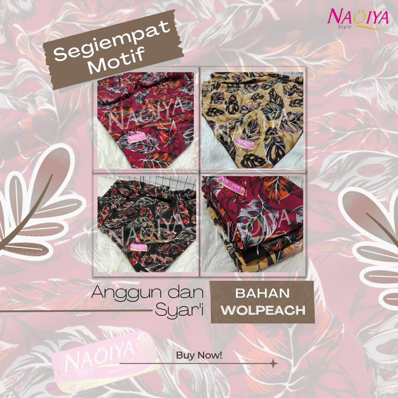 Jilbab Naqiya Segiempat Motif Bahan Wolpeach