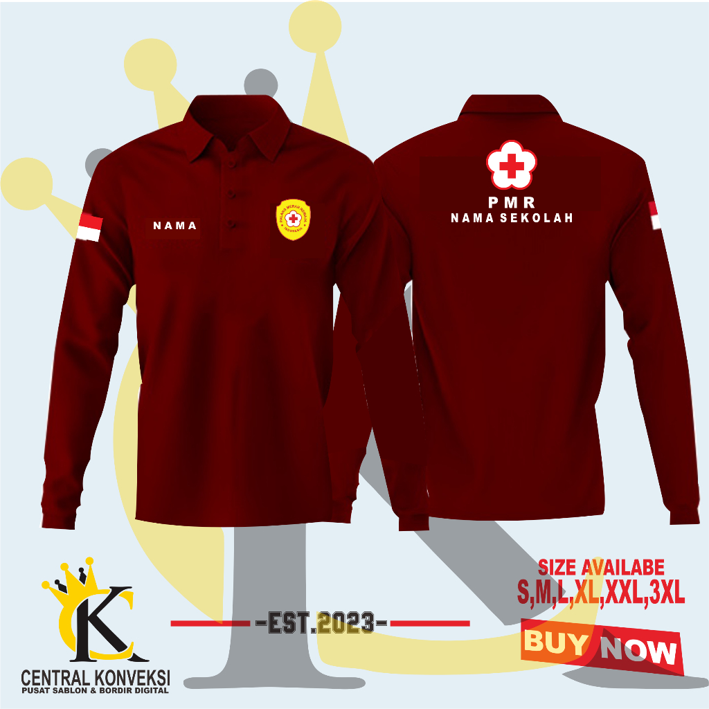 Kaos Kerah PMR Palang Merah Remaja / Polo Shirt PMR Free Nama Sekolah Lengan Panjang