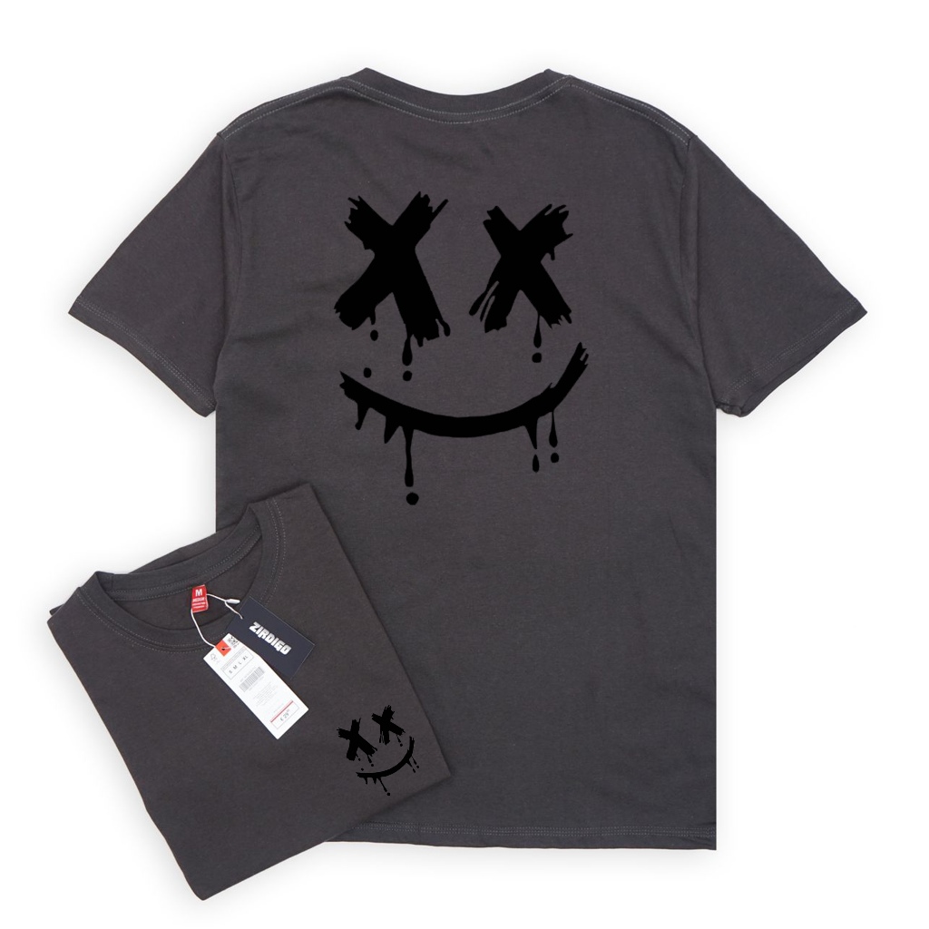 Zirdigo Kaos Distro Smile XX Black debe Lengan Pendek Print Quality Baju Pria-1