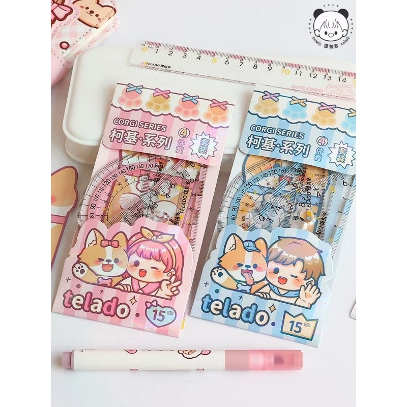 

Set Penggaris Ruler set original Telado Corgi Penggaris Segitiga Busur Lucu Cute