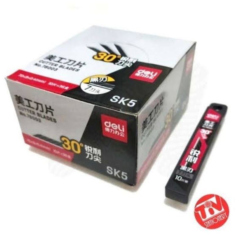 

BOX 36 SET Deli isi ulang refill black blade pisau hitam 30° SK5