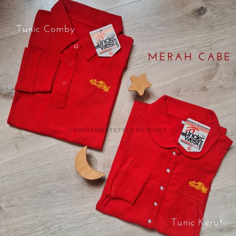 PAKAIAN TUNIK OLAHRAGA - TUNIK BABYDOLL KERUT MERAH CABE - UNCLEWEST STYLE - PAKAIAN OLAH RAGA WANIT
