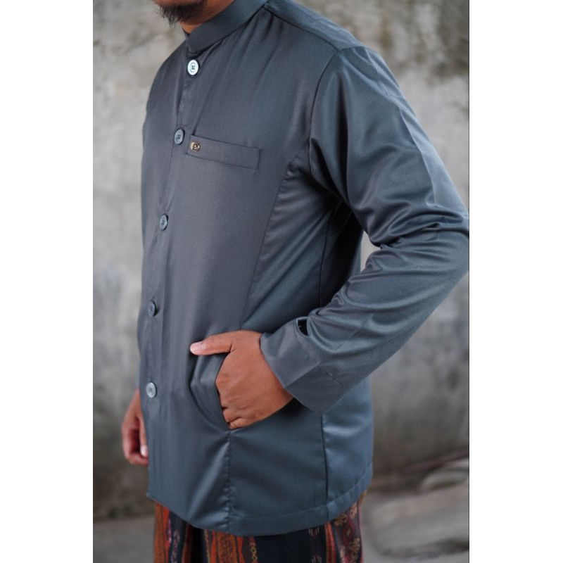 Bin Hasyim Baju Muslim Premium Pria Dewasa Koko Semi Jas Haibah atau Jasko Lengan Panjang Saku Sampi