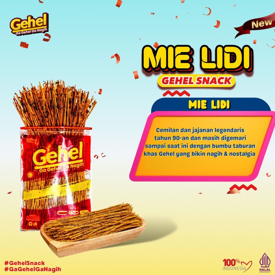 

Mie Lidi Gehel 66gr / Mie Lidi Makanan Jadul / Cemilah Pedas Gurih Enak Jaman Dulu