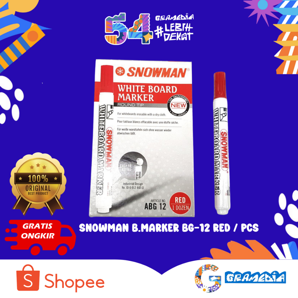 

Gramedia Bogor - Snowman B.Marker Bg-12 Red / Pcs