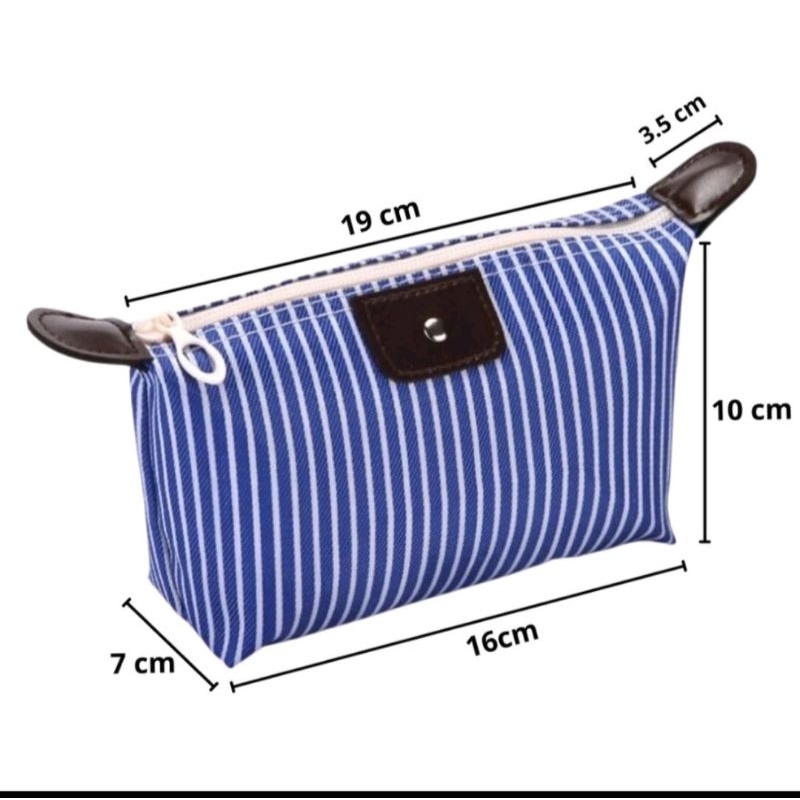 Tas Pouch Kosmetik Makeup Alat Mandi Organizer Anti Air Motif Garis Kosmetik Pouch Garis