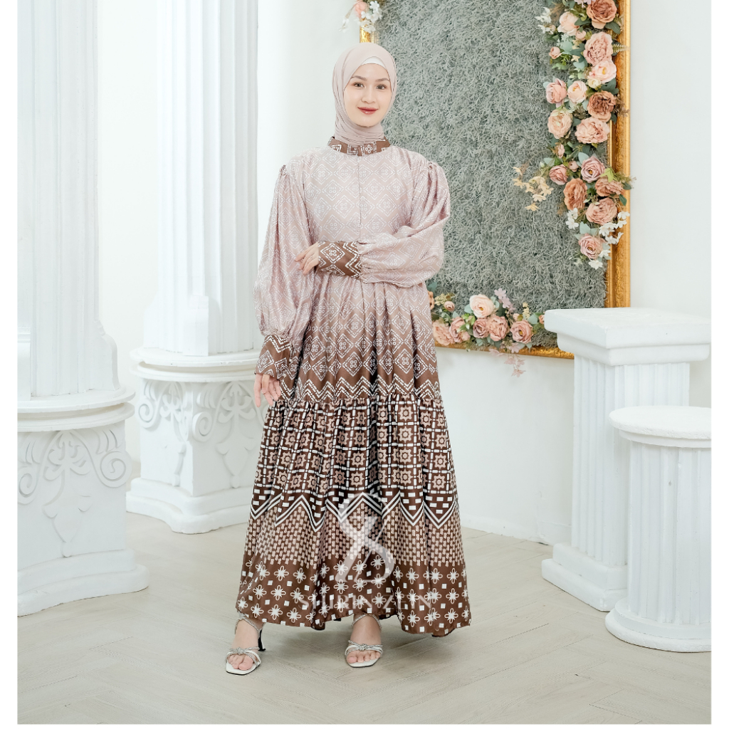 ShirinZein - Baju Gamis Dress Aqilla Wanita Dewasa Pesta Mewah Elegan Lebaran 2024-Choco