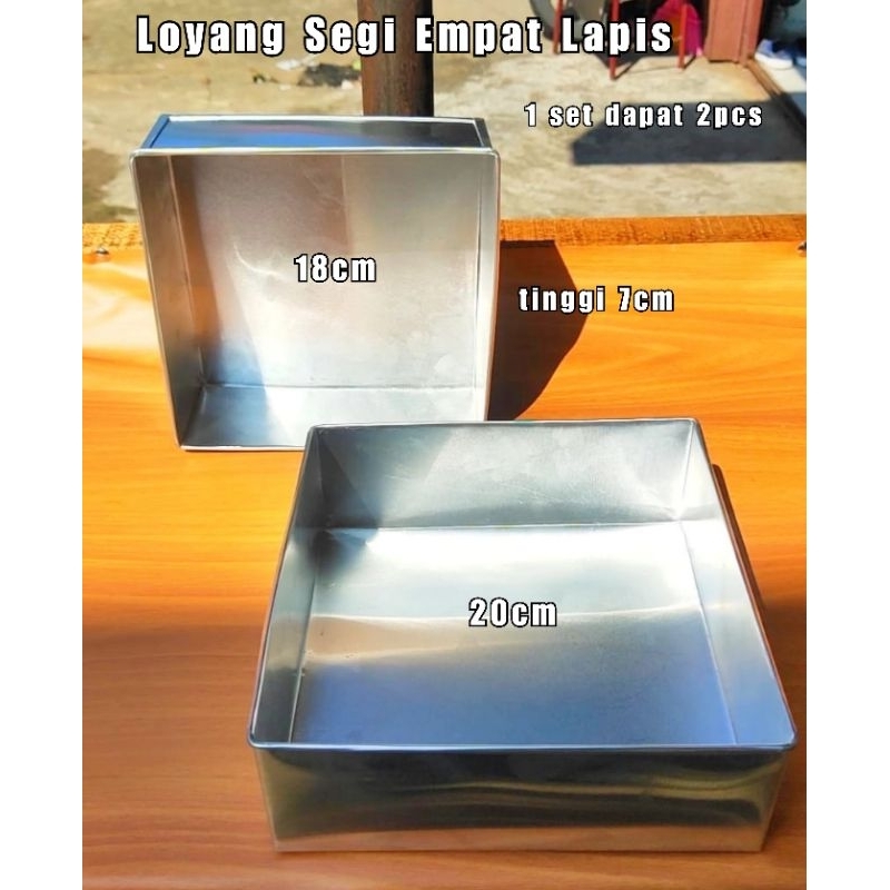 Loyang Segi Empat Lapis Bahan Aluminium isi 2pcs / Loyang Kue Lapis