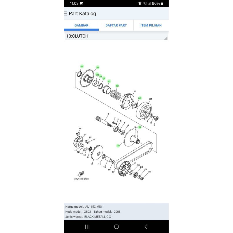 PAKET PART CVT MIO SMILE SPORTY (28D) ASLI ORIGINAL YAMAHA