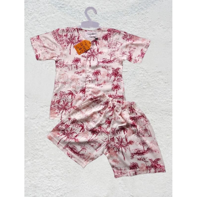 ELVI.RA - Baju Anak Perempuan / Setelan Anak Laki-laki / One set Rayon Unisex Motif Pantai Umur 1-7 