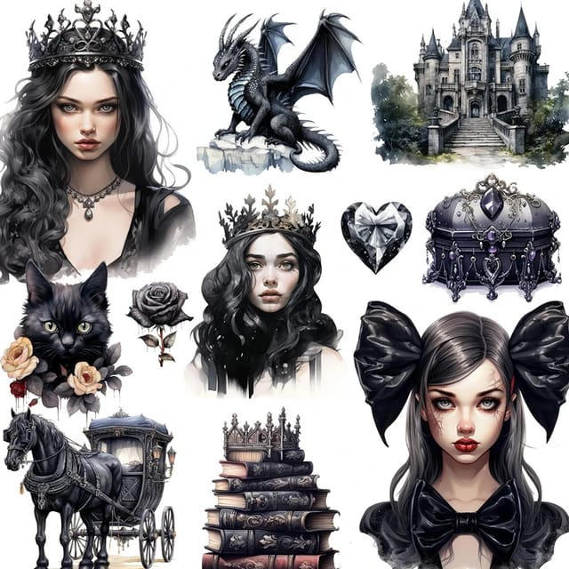 Sticker Black Gothic Princess / Sticker Fairy/ Sticker People / Sticker Tumblr Vintage Dekorasi Scra