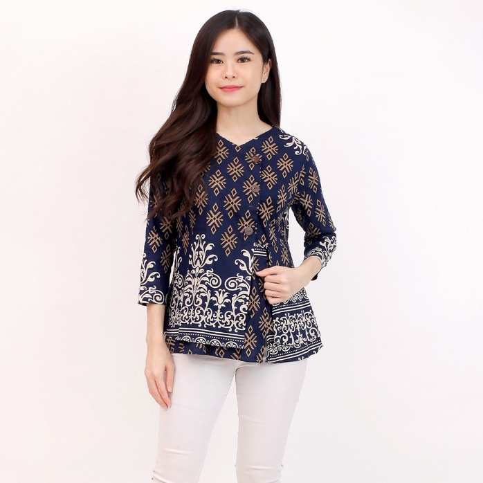 BAJU BLOUSE BATIK WANITA 184 NAVY WAJIG BAJU BATIK PREMIUM MODERN KERJA KANTOR PESTA KASUAL ELEGAN K