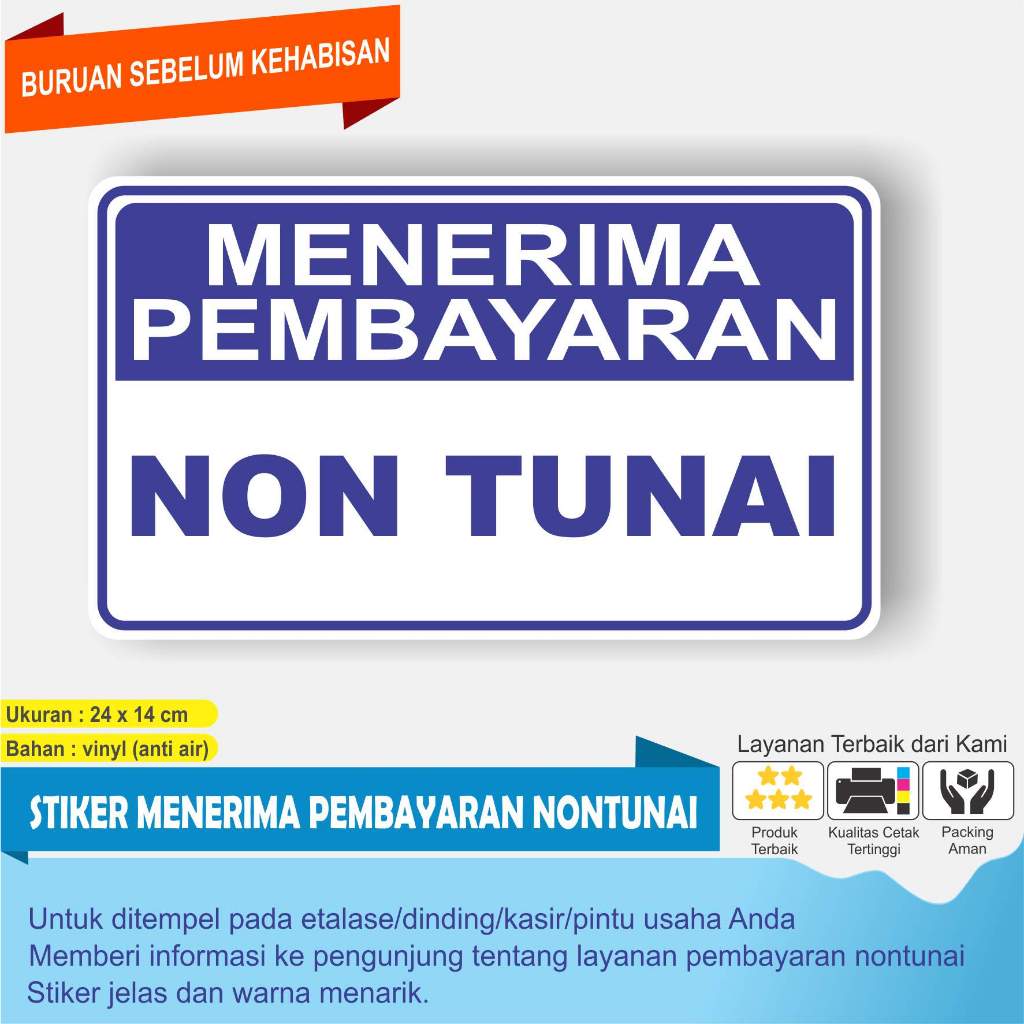 

cETAK STIKER bertuliskan MENERIMA PEMBAYARAN NONTUNAI