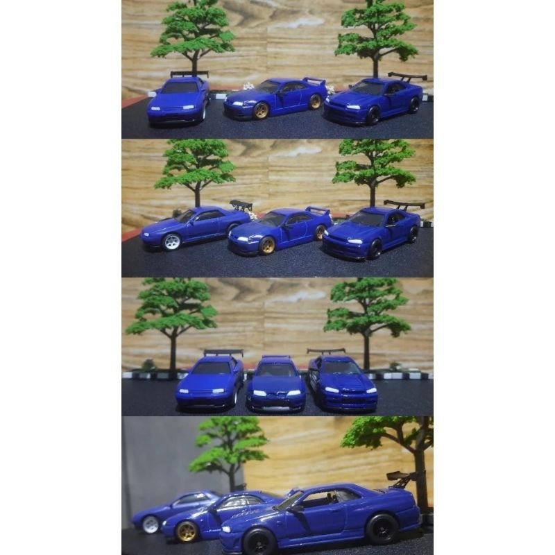 Paket Hot Wheels Nissan Skyline R32, R33, R34 Blue Custom + Diorama Akrilik