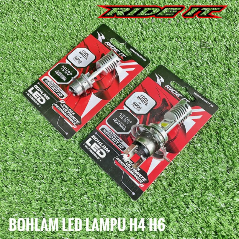 Bohlam LED H4 H6 Ulti Bright 2 sisi 18Watt x2 Dop Lampu Motor Bebek Vixion Matic Beat Vario Supra X 