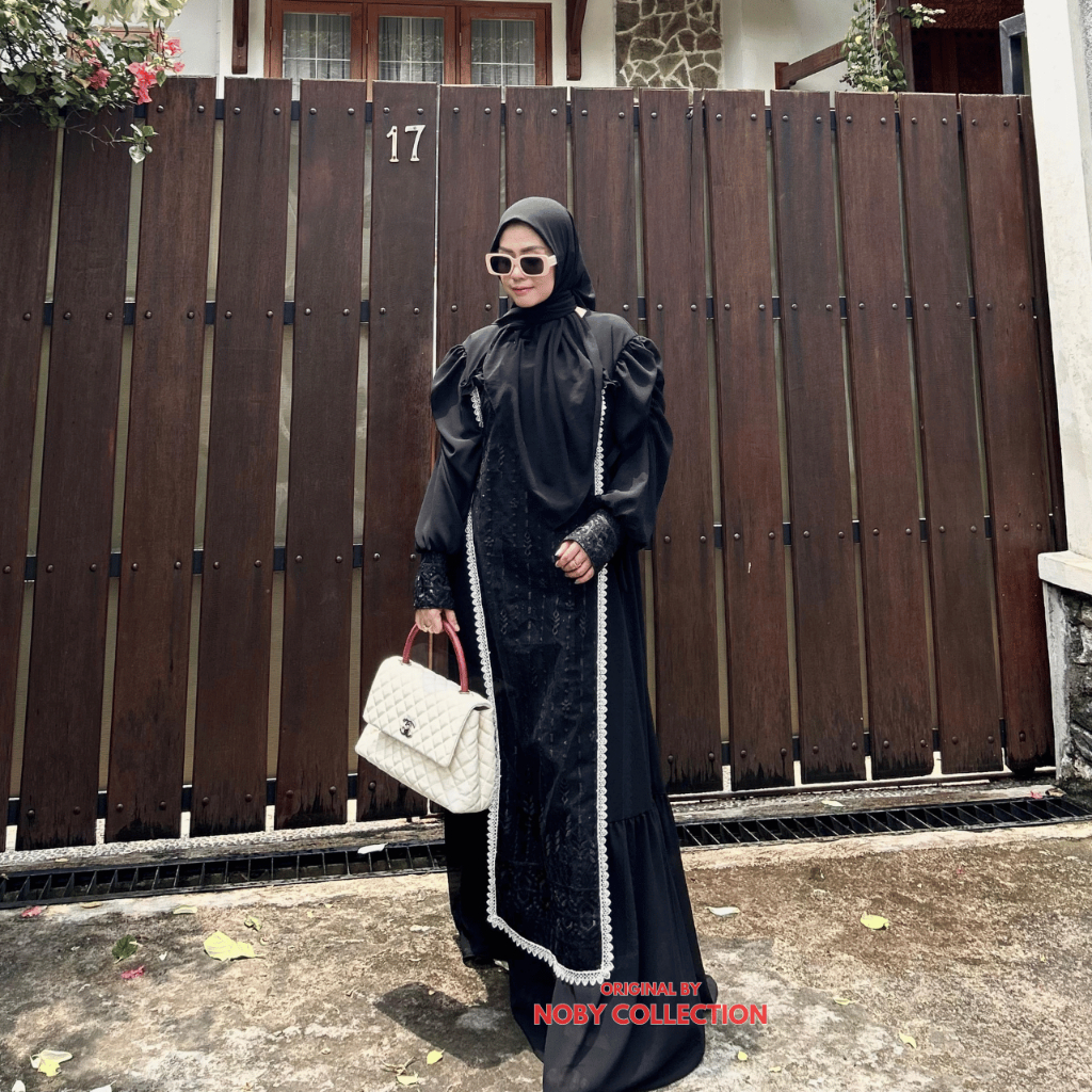 Gamis Syarifah Dewasa Set Hijab Ceruty x Brukat Sapto-Busana Muslim Wanita Lebaran 2024