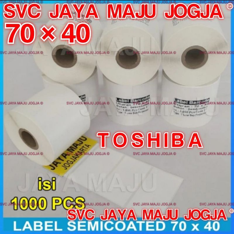 

[ TOSHIBA ] 70 X 40 - 1 LINE SEMICOATED - FACE IN - ISI 1.000 PCS || CORE 1" || LABEL BARCODE THERMAL TRANSFER PAKAI RIBBON - KERTAS STICKER E-TICKET FARMASI RESEP OBAT APOTEK || 70X40 - B-EV4T GS TS B-EV 4T BEV4T B EV4T B EV 4T - ISI 1000