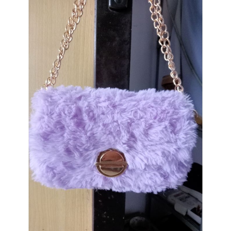 Plastik canvas Bag/Mini Bag/Fur Yarn
