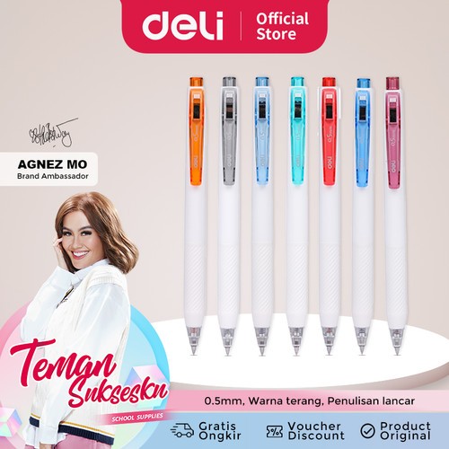 

Deli Colorful Gel Pen / Gel Pen 0.5mm Click G22 Merah