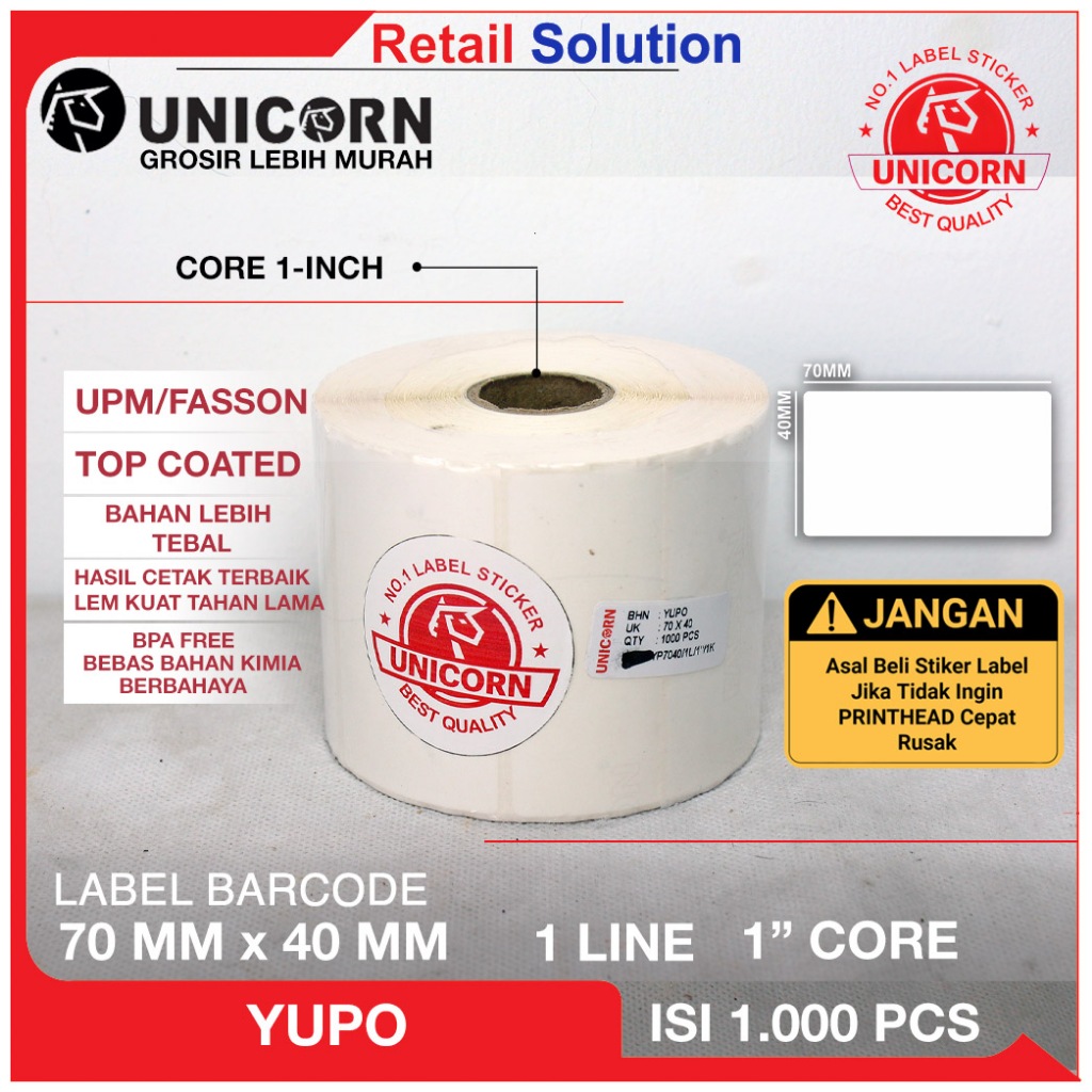 

Stiker Barcode Label YUPO - 70x40 mm / 70x40mm / 70 x 40 mm / 7x4 cm