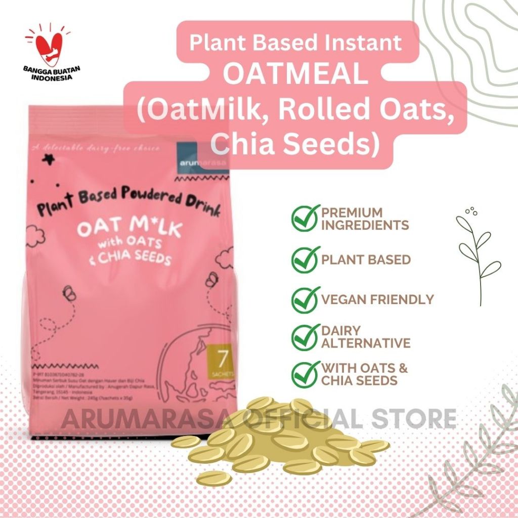 

Minuman Oatmeal Instant Oatmilk with Oats & Chia Seeds | Dairy Free & Vegan Friendly (1 pouch isi 7 sachets)