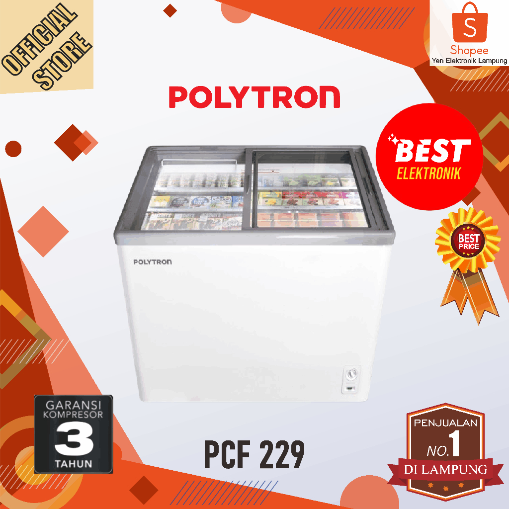 Chest Freezer POLYTRON PCF 229 Sliding Glass 200 liter Freezer Eskrim